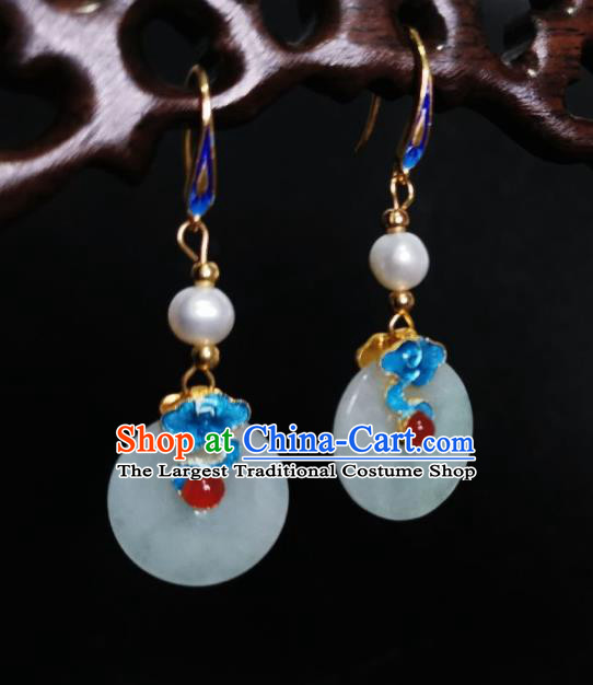 Chinese Handmade Cloisonne Cloud Earrings Traditional Hanfu Ear Jewelry Accessories Classical Jade Ring Eardrop for Women