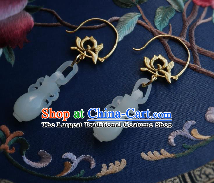 Chinese Handmade Golden Lotus Earrings Traditional Hanfu Ear Jewelry Accessories Classical Jade Vase Eardrop for Women