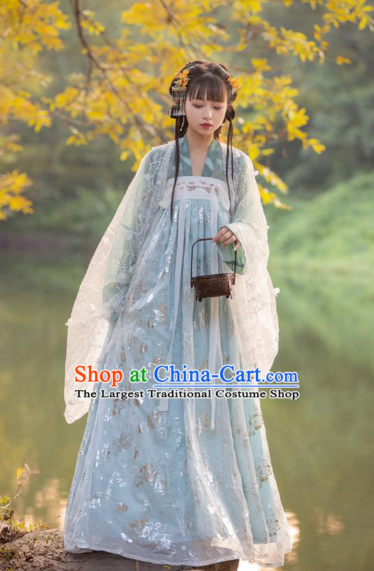 Top Chinese Tang Dynasty Embroidered Costumes Traditional Hanfu Garment Ancient Young Lady Cloak Blouse and Dress Complete Set