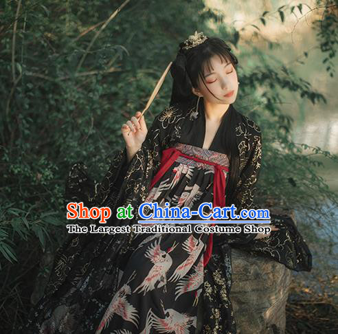 Chinese Tang Dynasty Black Chiffon Cloak Blouse and Dress Traditional Hanfu Garment Ancient Royal Princess Historical Costumes Full Set