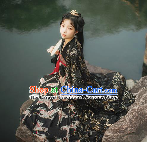 Chinese Tang Dynasty Black Chiffon Cloak Blouse and Dress Traditional Hanfu Garment Ancient Royal Princess Historical Costumes Full Set