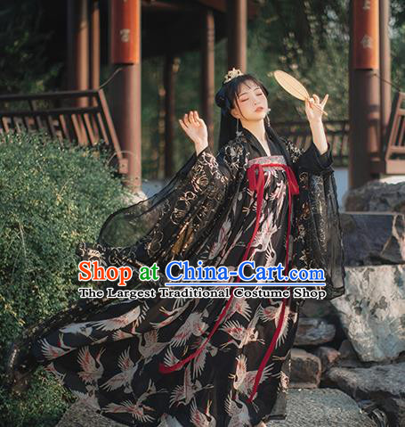 Chinese Tang Dynasty Black Chiffon Cloak Blouse and Dress Traditional Hanfu Garment Ancient Royal Princess Historical Costumes Full Set