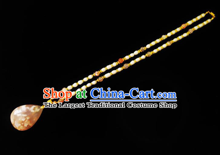 Chinese Handmade Stone Necklace Traditional Hanfu Jewelry Accessories Pearls Necklet for Women
