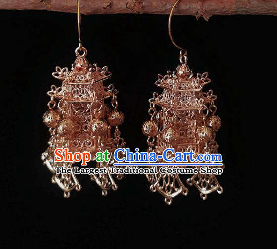 Chinese Handmade Court Champagne Earrings Traditional Hanfu Ear Jewelry Accessories Classical Qing Dynasty Palace Eardrop for Women