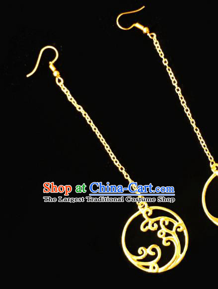 Chinese Handmade Golden Long Earrings Traditional Hanfu Ear Jewelry Accessories Classical Qipao Eardrop for Women