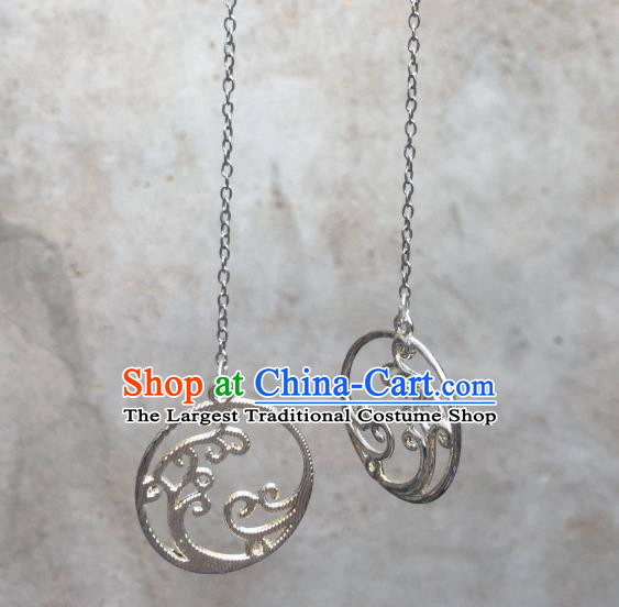 Chinese Handmade Argent Long Earrings Traditional Hanfu Ear Jewelry Accessories Classical Qipao Eardrop for Women