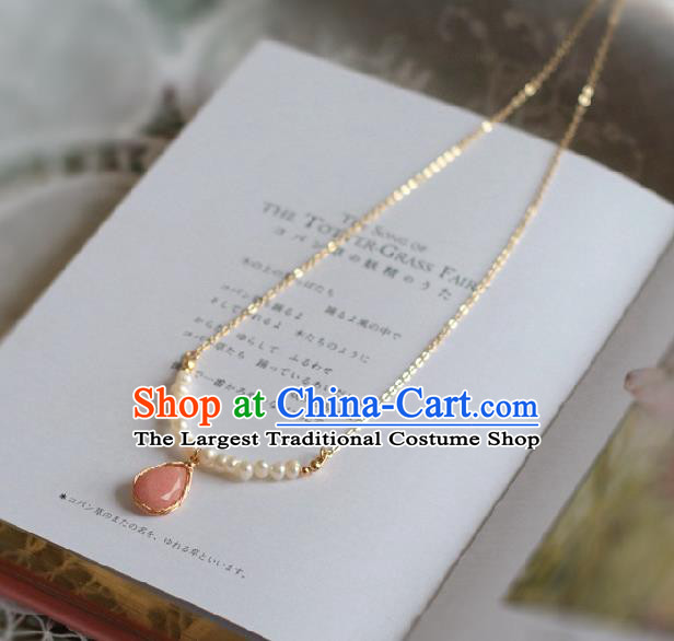 Baroque Handmade Pink Stone Jewelry Accessories European Novel Design Pearls Necklace for Women