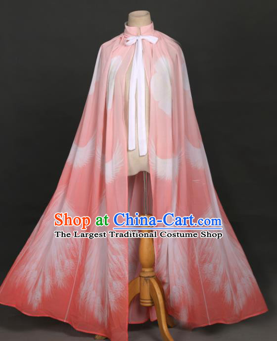 Traditional Chinese Hanfu Pink Chiffon Cloak Ancient Costume Cape for Women