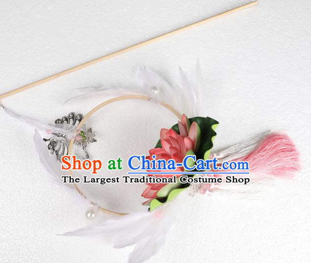 Chinese Handmade Stage Show Prop Decoration Traditional White Feather Lotus Lantern Portable Lamp