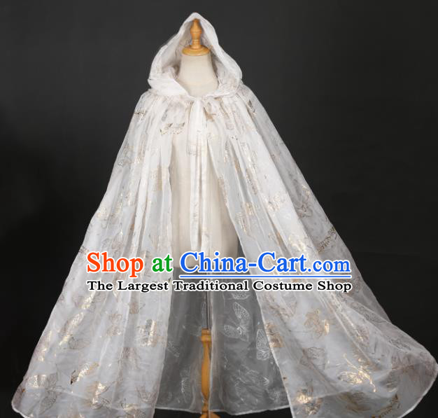 Traditional Chinese Cosplay Hanfu White Cloak Ancient Princess Printing Butterfly Cape Costume for Women