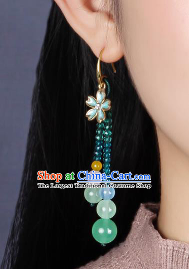 Traditional Chinese Long Bead Tassel Ear Accessories Handmade Eardrop National Cheongsam Sakura Earrings for Women