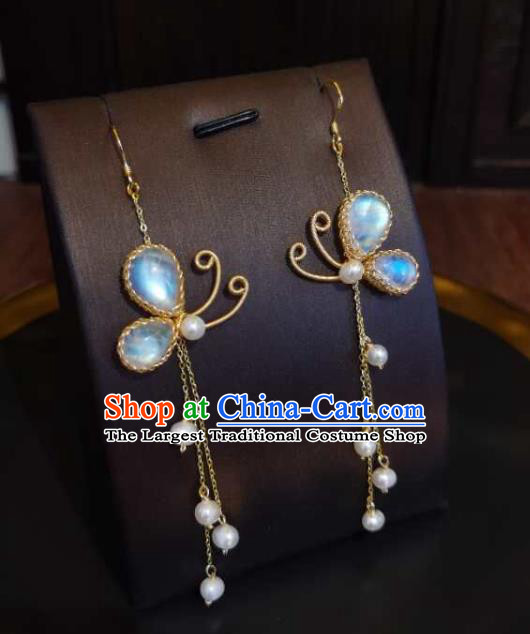 Princess Handmade Moonstone Earrings Classical Butterfly Tassel Eardrop Fashion Jewelry Accessories for Women