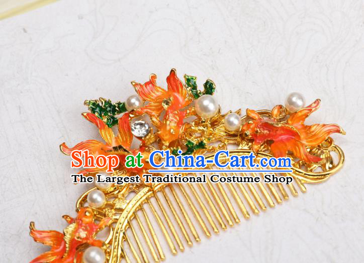 Chinese Traditional Ancient Princess Golden Hair Comb Hanfu Hair Accessories Headwear Hairpin for Women