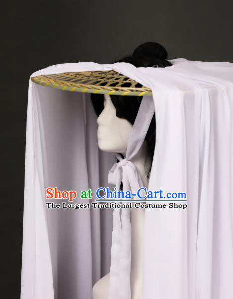 Chinese Traditional Ancient Goddess Headwear Handmade Hanfu Female Swordsman White Veil Bamboo Hat