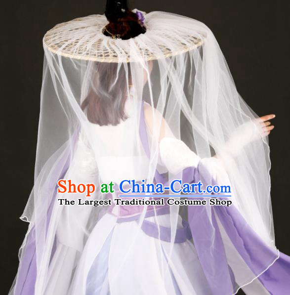 Chinese Traditional Ancient Princess Headwear Handmade Hanfu Female Swordsman White Veil Bamboo Hat