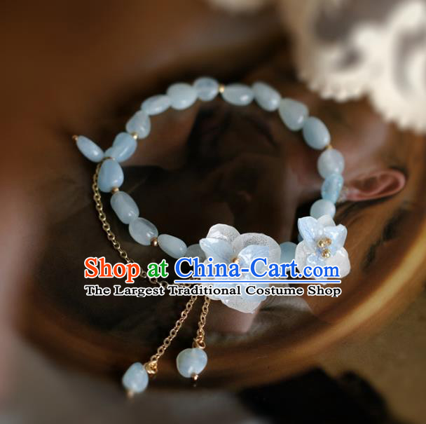 Baroque Handmade Flowers Jewelry Accessories European Novel Design Aquamarine Beads Bracelet for Women