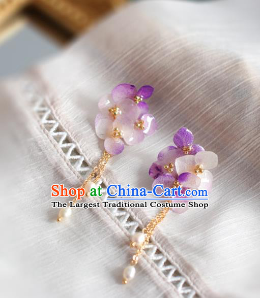 Princess Handmade Lilac Flower Earrings Fashion Jewelry Accessories Classical Tassel Eardrop for Women