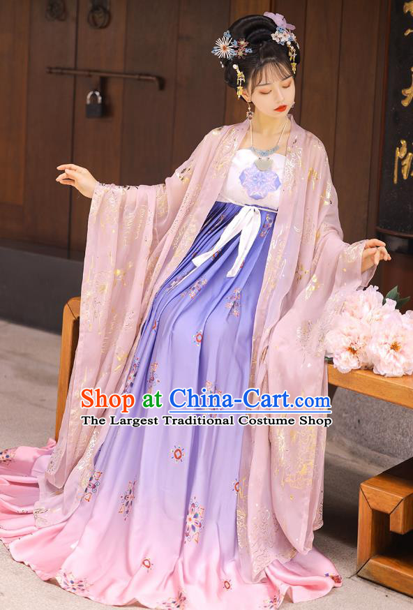 Chinese Tang Dynasty Noble Princess Cape and Dress Traditional Hanfu Garment Ancient Palace Lady Historical Costumes for Women