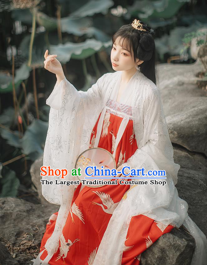Chinese Tang Dynasty Noble Female Red Cape Blouse and Dress Traditional Historical Costumes Ancient Goddess Hanfu Garment Full Set