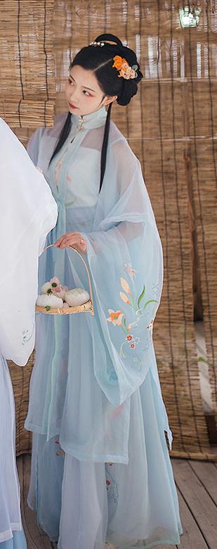 Chinese Ming Dynasty Noble Female Blue Blouse Vest and Skirt Traditional Ancient Rich Lady Historical Costumes Hanfu Garment Full Set