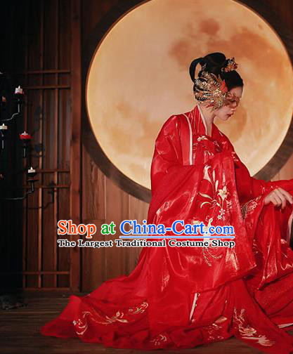 Chinese Tang Dynasty Wedding Red Cloak Blouse and Dress Traditional Ancient Princess Historical Costumes Hanfu Garment for Women