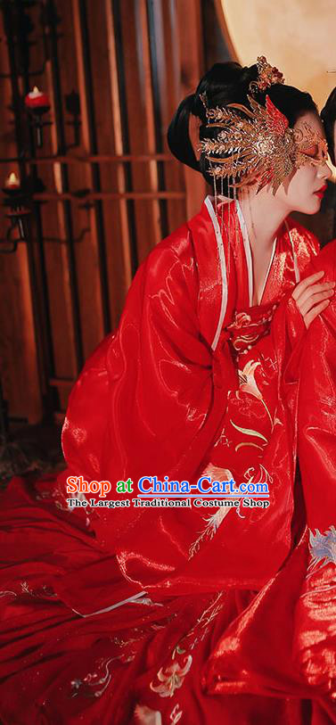 Chinese Tang Dynasty Wedding Red Cloak Blouse and Dress Traditional Ancient Princess Historical Costumes Hanfu Garment for Women