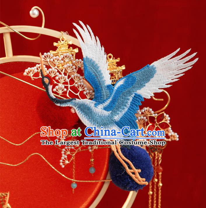 Top Grade Chinese Classical Wedding Cranes Plum Round Fan Accessories Handmade Ancient Bride Red Palace Fans for Women
