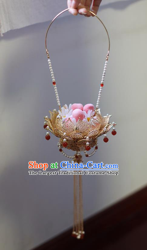 Top Grade Chinese Classical Lotus Lantern Accessories Handmade Ancient Bride Pearls Portable Lamp for Women