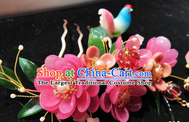 Handmade Chinese Court Rosy Plum Hair Comb Traditional Classical Hair Accessories Ancient Qing Dynasty Large Hairpins for Women