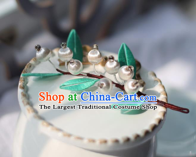 Handmade Chinese Classical Hair Clip Traditional Hair Accessories Ancient Hanfu Green Silk Leaf Hairpin for Women