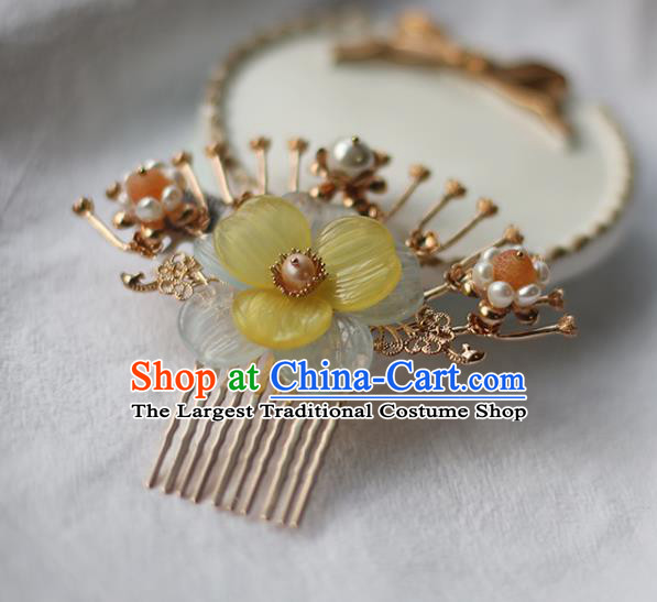 Handmade Chinese Classical Golden Hair Comb Traditional Hair Accessories Ancient Hanfu Flower Hairpins for Women