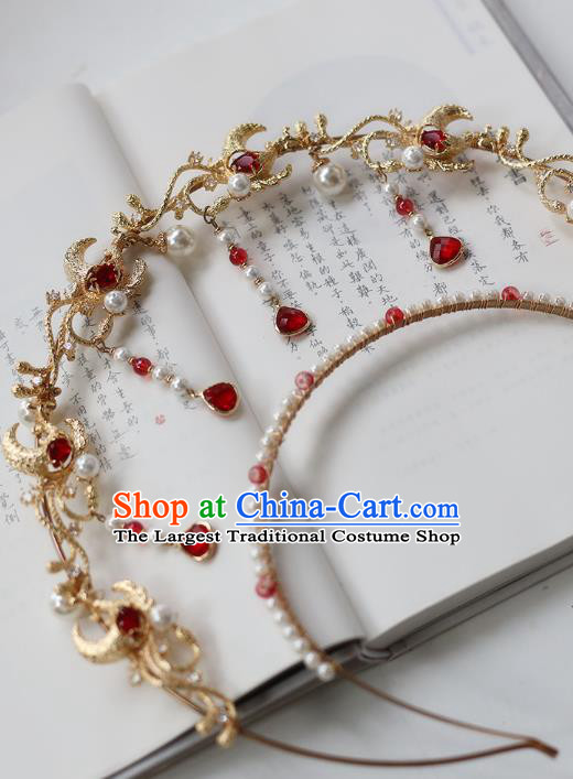 Chinese Classical Golden Phoenix Hair Crown Traditional Hanfu Hair Accessories Handmade Tang Dynasty Hairpins for Women