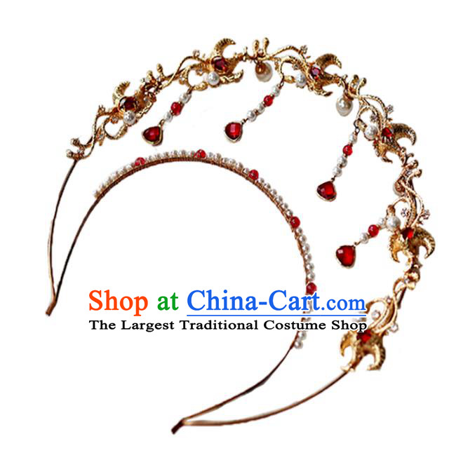 Chinese Classical Golden Phoenix Hair Crown Traditional Hanfu Hair Accessories Handmade Tang Dynasty Hairpins for Women