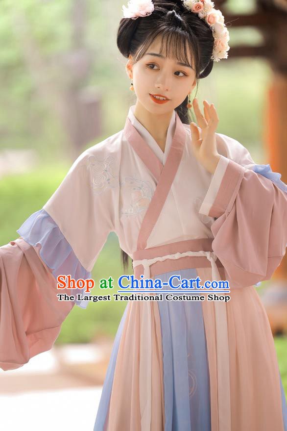 Chinese Jin Dynasty Young Female Top Blouse and Skirt Traditional Hanfu Garment Ancient Goddess Historical Costumes for Women
