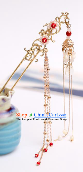 Handmade Chinese Classical Golden Tassel Hairpins Traditional Hair Accessories Ancient Hanfu Hair Clip for Women