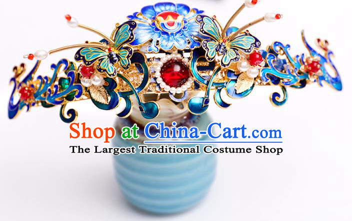 Handmade Chinese Classical Qing Dynasty Court Hairpins Traditional Hair Accessories Ancient Hanfu Cloisonne Hair Crown for Women