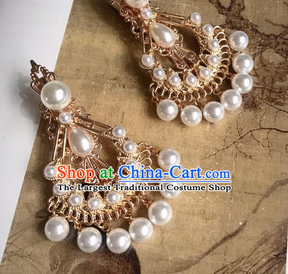 Handmade Chinese Ming Dynasty Pearls Hair Claw Traditional Hair Accessories Ancient Court Hairpins Hair Stick for Women