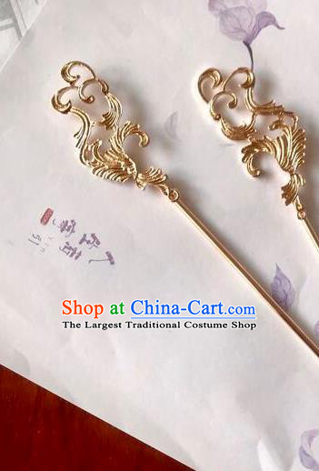 Handmade Chinese Tang Dynasty Court Queen Hair Clip Traditional Hair Accessories Ancient Golden Phoenix Hairpins for Women