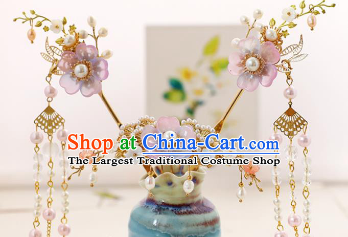 Chinese Classical Wedding Pine Hair Comb Traditional Bride Hair Accessories Handmade Hanfu Tassel Hairpins Complete Set