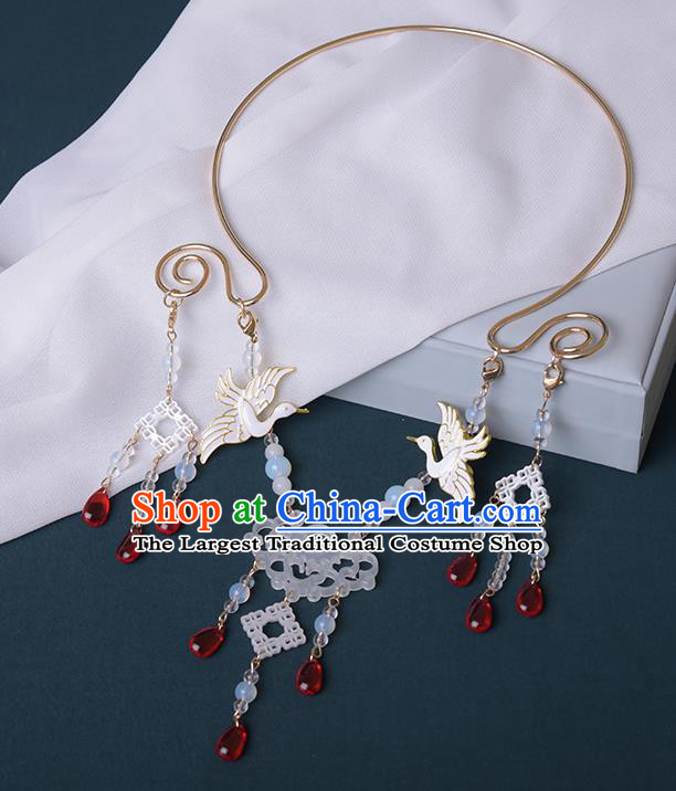 Chinese Handmade Birds Necklet Decoration Traditional Ming Dynasty Precious Stones Tassel Necklace Accessories for Women