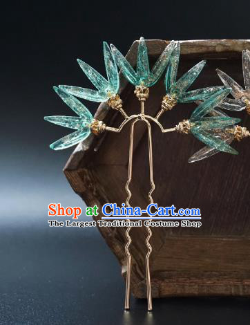 Handmade Chinese Green Bamboo Leaf Hair Clip Traditional Hair Accessories Ancient Hanfu Hairpins for Women