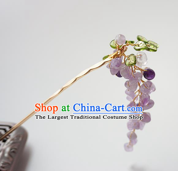 Handmade Chinese Hanfu Grape Hair Clip Traditional Hair Accessories Ancient Amethyst Tassel Hairpins for Women