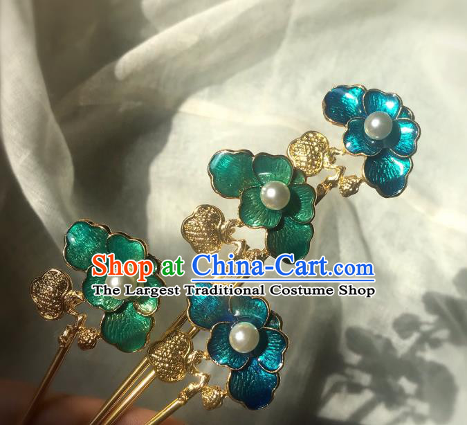 Handmade Chinese Qing Dynasty Blueing Hair Clip Traditional Hair Accessories Ancient Empress Golden Hairpins for Women