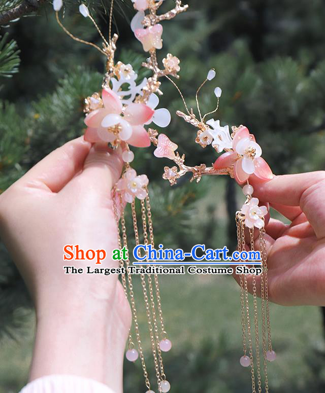 Handmade Chinese Hanfu Tassel Hair Claws Traditional Hair Accessories Ancient Princess Flower Hairpins for Women