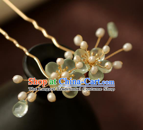 Chinese Cheongsam Green Plum Blossom Hair Clip Traditional Hanfu Hair Accessories Handmade Hairpins for Women