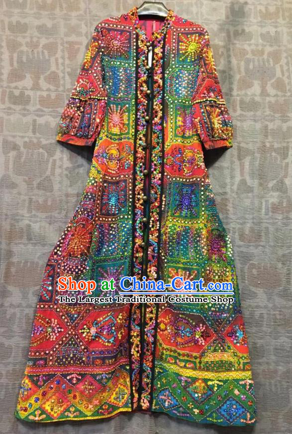 Thailand Traditional Embroidered Sequins Dress Photography Asian Thai National Beach Dress Costumes for Women