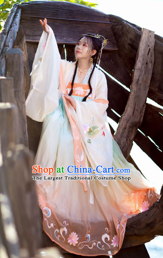 Traditional Chinese Tang Dynasty Court Lady Costumes Hanfu Garment Ancient Princess Embroidered Cloak Blouse and Dress Complete Set