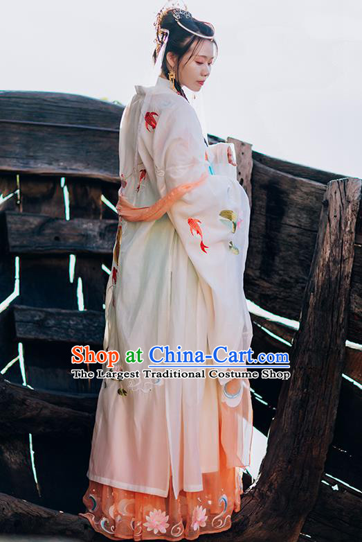 Traditional Chinese Tang Dynasty Court Lady Costumes Hanfu Garment Ancient Princess Embroidered Cloak Blouse and Dress Complete Set