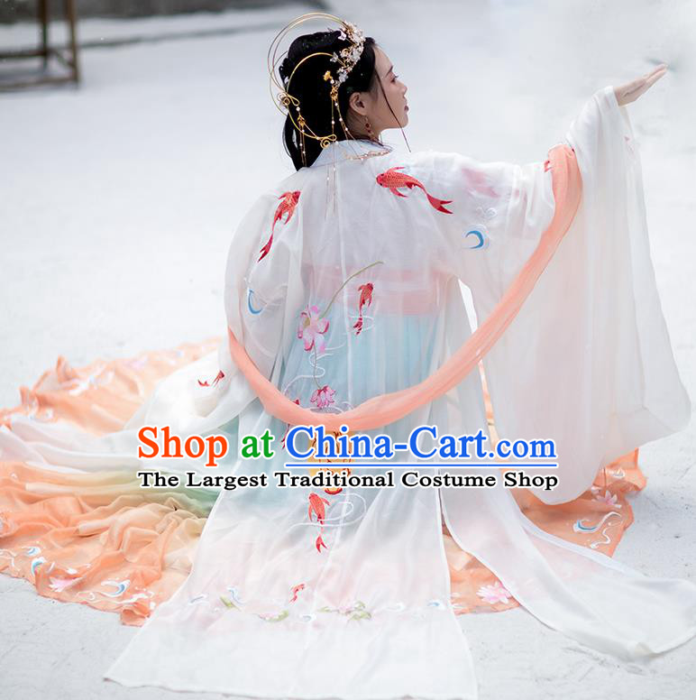 Traditional Chinese Tang Dynasty Court Lady Costumes Hanfu Garment Ancient Princess Embroidered Cloak Blouse and Dress Complete Set