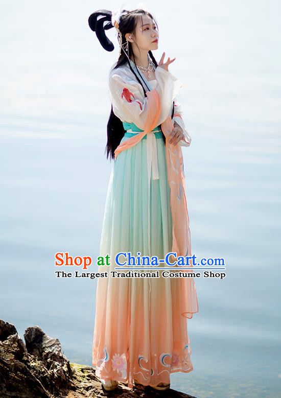 Chinese Tang Dynasty Princess Costumes Traditional Hanfu Garment Ancient Princess Embroidered Cloak Blouse and Skirt Full Set